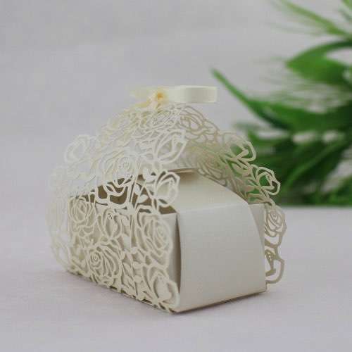 Candy Box Laser Cut Paper Rose Box with Ribbon Bow 